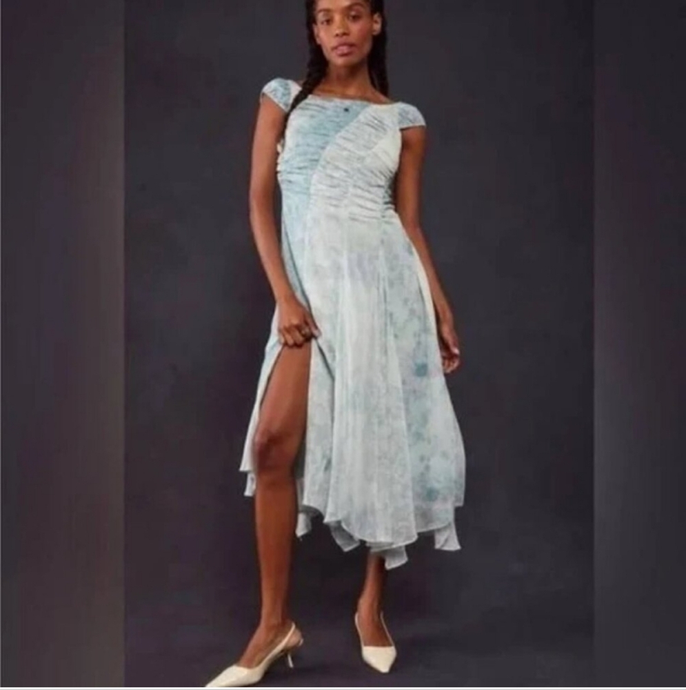 023 Free People Heart To Heart Midi Dress In Blue Combo NWT Size 6
